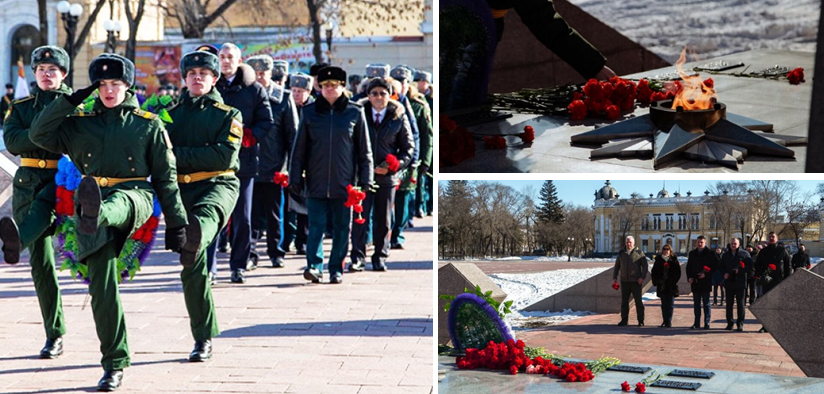 Церемония отдания воинских почестей у памятника воинам-амурцам Церемония отдания воинских почестей у памятника воинам-амурцам